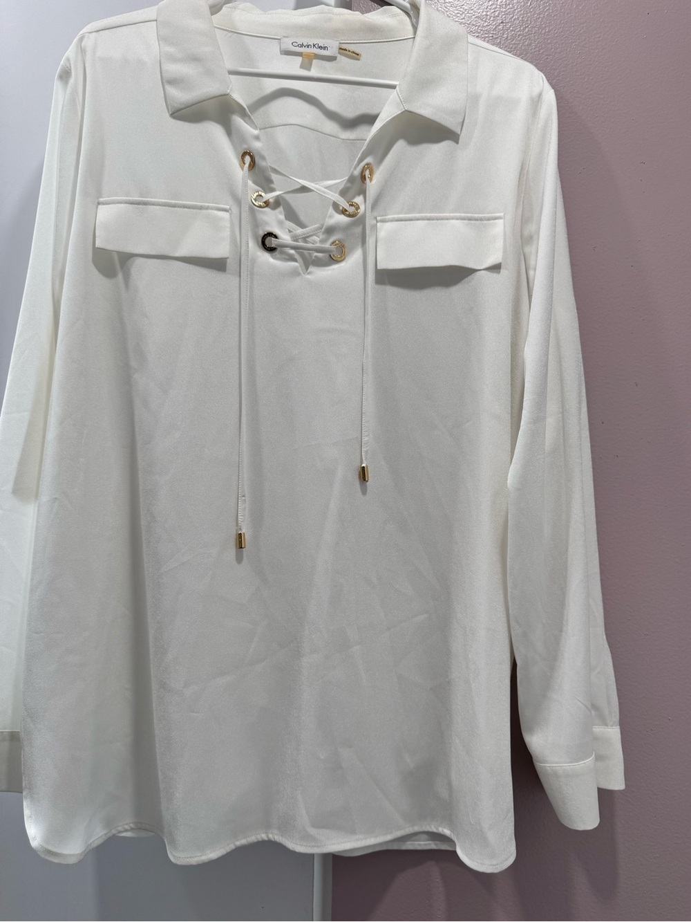 Calvin Klein White Lace-Up Popover Top